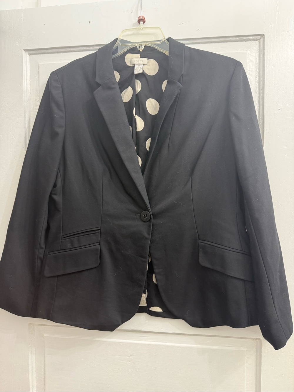 Classic Black Women's Blazer with Polka Dot Lining